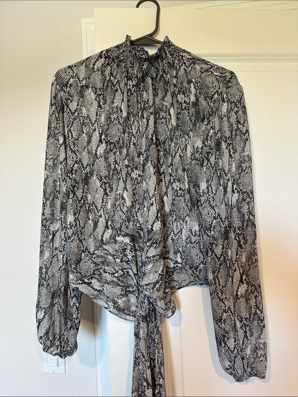 FAVLUX Black & White Snake-Print Tie-Front Blouse